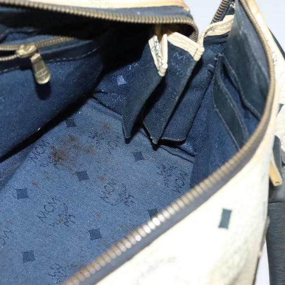 MCM Logogram Vicetos Hand Bag PVC Leather 2way White Gold Auth BA2592