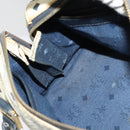 MCM Logogram Vicetos Hand Bag PVC Leather 2way White Gold Auth BA2592-18