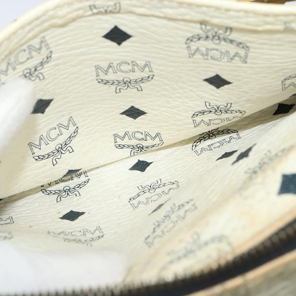 MCM Logogram Vicetos Hand Bag PVC Leather 2way White Gold Auth BA2592