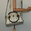 MCM Logogram Vicetos Hand Bag PVC Leather 2way White Gold Auth BA2592-22