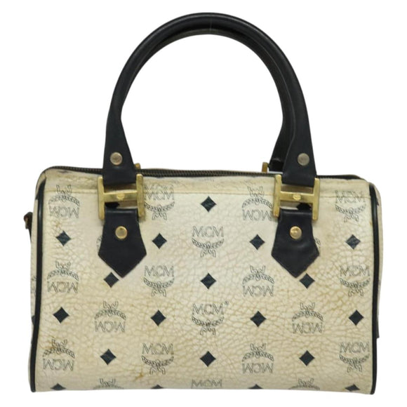 MCM Logogram Vicetos Hand Bag PVC Leather 2way White Gold Auth BA2592