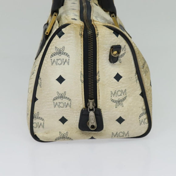 MCM Logogram Vicetos Hand Bag PVC Leather 2way White Gold Auth BA2592