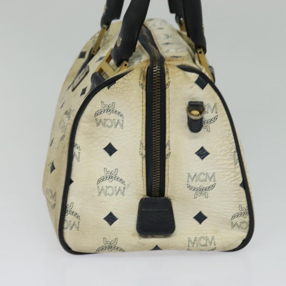 MCM Logogram Vicetos Hand Bag PVC Leather 2way White Gold Auth BA2592