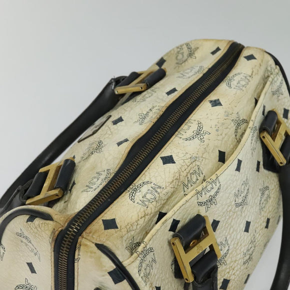 MCM Logogram Vicetos Hand Bag PVC Leather 2way White Gold Auth BA2592