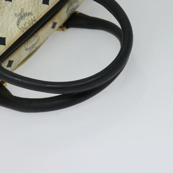 MCM Logogram Vicetos Hand Bag PVC Leather 2way White Gold Auth BA2592