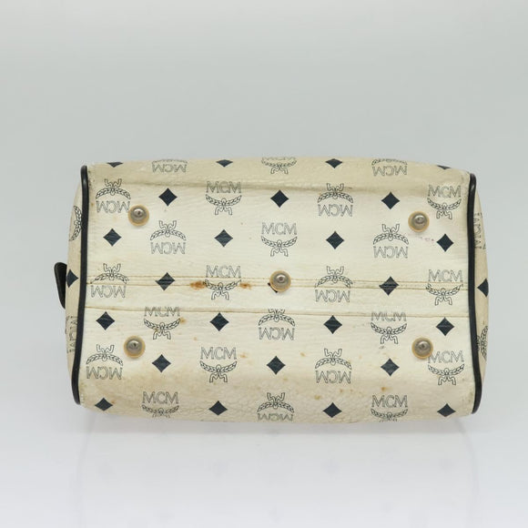 MCM Logogram Vicetos Hand Bag PVC Leather 2way White Gold Auth BA2592