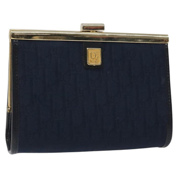 Christian Dior Trotter Canvas Pouch Navy Gold Auth BA2594