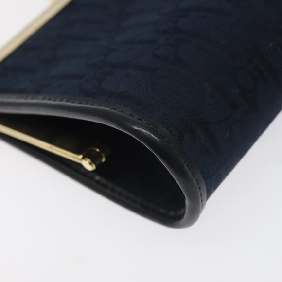Christian Dior Trotter Canvas Pouch Navy Gold Auth BA2594