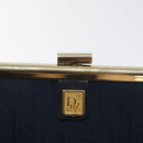 Christian Dior Trotter Canvas Pouch Navy Gold Auth BA2594-8
