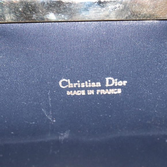 Christian Dior Trotter Canvas Pouch Navy Gold Auth BA2594