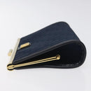 Christian Dior Trotter Canvas Pouch Navy Gold Auth BA2594-4