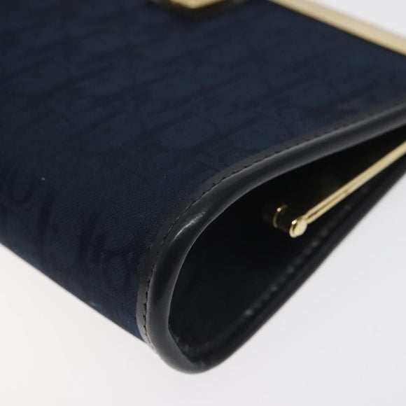 Christian Dior Trotter Canvas Pouch Navy Gold Auth BA2594