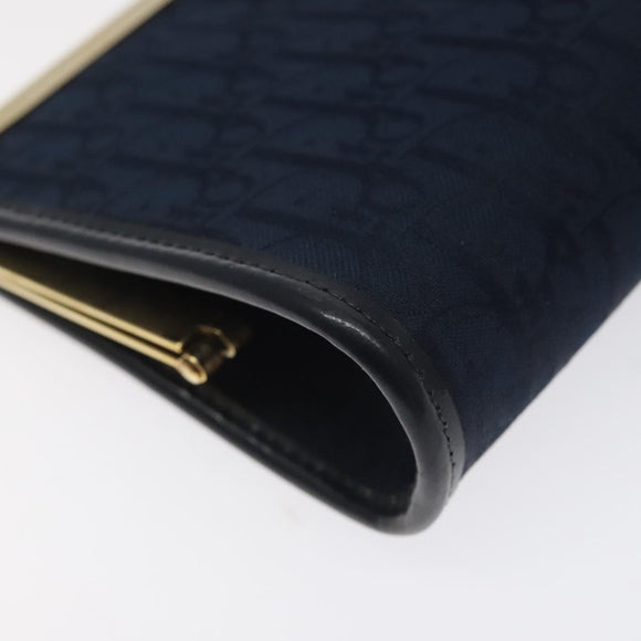 Christian Dior Trotter Canvas Pouch Navy Gold Auth BA2594