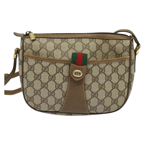 GUCCI GG Supreme Web Sherry Line Bag PVC Beige Gold 89 02 032 Auth BA2611
