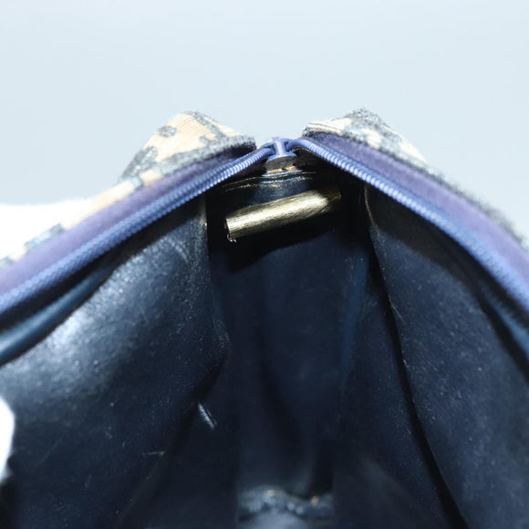 Christian Dior Trotter Canvas Shoulder Bag Navy Gold Auth BA2614
