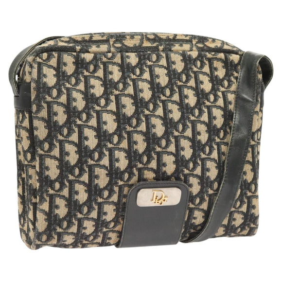 Christian Dior Trotter Canvas Shoulder Bag Navy Gold Auth BA2614