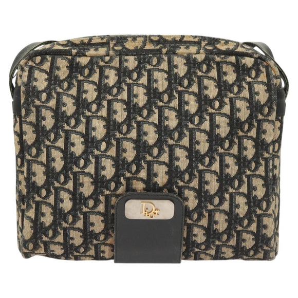 Christian Dior Trotter Canvas Shoulder Bag Navy Gold Auth BA2614