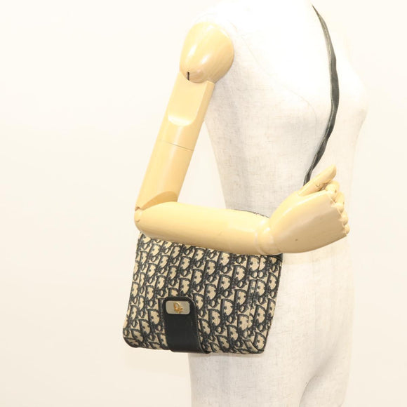 Christian Dior Trotter Canvas Shoulder Bag Navy Gold Auth BA2614