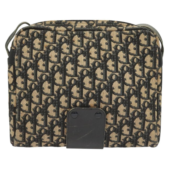 Christian Dior Trotter Canvas Shoulder Bag Navy Gold Auth BA2614