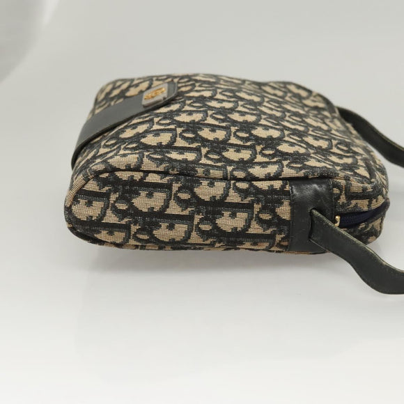 Christian Dior Trotter Canvas Shoulder Bag Navy Gold Auth BA2614