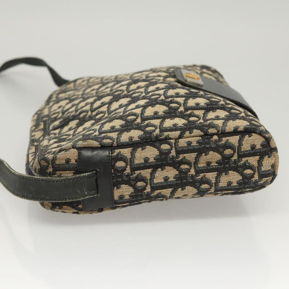 Christian Dior Trotter Canvas Shoulder Bag Navy Gold Auth BA2614