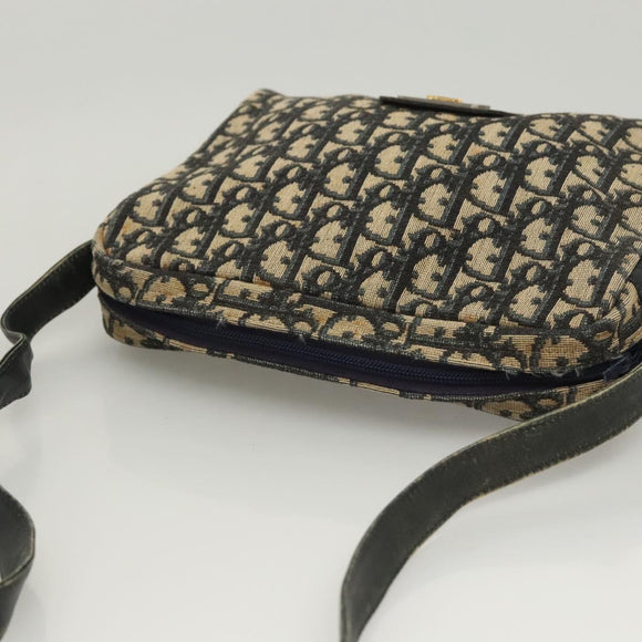 Christian Dior Trotter Canvas Shoulder Bag Navy Gold Auth BA2614
