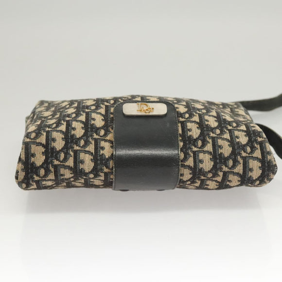 Christian Dior Trotter Canvas Shoulder Bag Navy Gold Auth BA2614