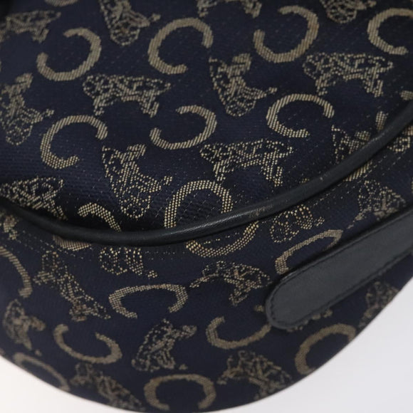 CELINE C Sulky Shoulder Bag Canvas Navy Gold Auth BA2617