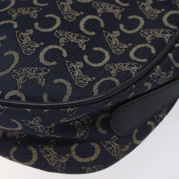 CELINE C Sulky Shoulder Bag Canvas Navy Gold Auth BA2617