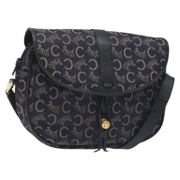 CELINE C Sulky Shoulder Bag Canvas Navy Gold Auth BA2617