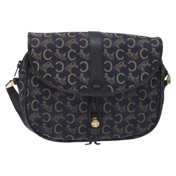 CELINE C Sulky Shoulder Bag Canvas Navy Gold Auth BA2617