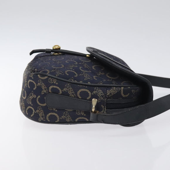 CELINE C Sulky Shoulder Bag Canvas Navy Gold Auth BA2617