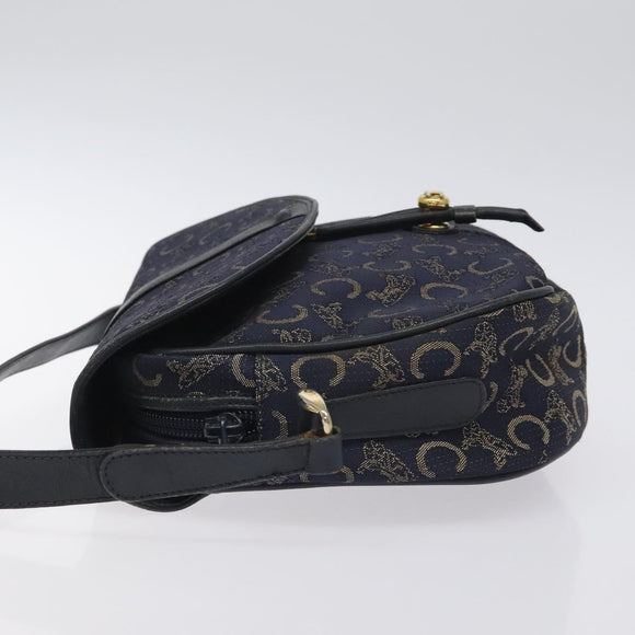 CELINE C Sulky Shoulder Bag Canvas Navy Gold Auth BA2617