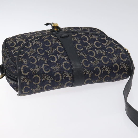 CELINE C Sulky Shoulder Bag Canvas Navy Gold Auth BA2617