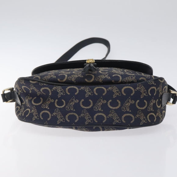 CELINE C Sulky Shoulder Bag Canvas Navy Gold Auth BA2617