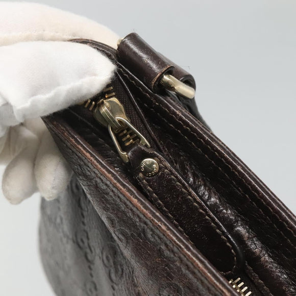 GUCCI GG Canvas Guccissima Bag Leather Dark Brown Gold 201538 Auth BA2619