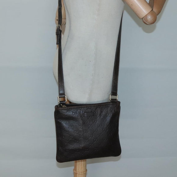 GUCCI GG Canvas Guccissima Bag Leather Dark Brown Gold 201538 Auth BA2619