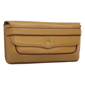 CARTIER Must Line Clutch Bag Leather Brown Gold Auth BA2622