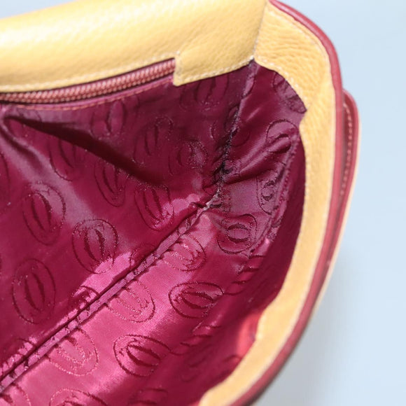 CARTIER Must Line Clutch Bag Leather Brown Gold Auth BA2622