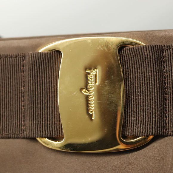 Salvatore Ferragamo Shoulder Bag Suede Brown Gold Auth BA2629