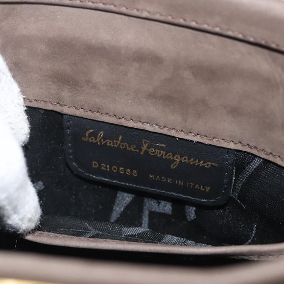 Salvatore Ferragamo Shoulder Bag Suede Brown Gold Auth BA2629