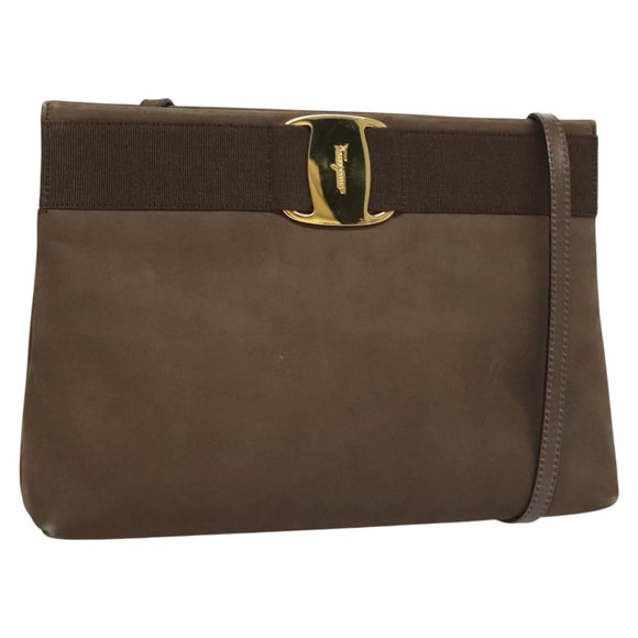 Salvatore Ferragamo Shoulder Bag Suede Brown Gold Auth BA2629