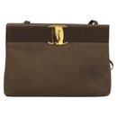 Salvatore Ferragamo Shoulder Bag Suede Brown Gold Auth BA2629-2