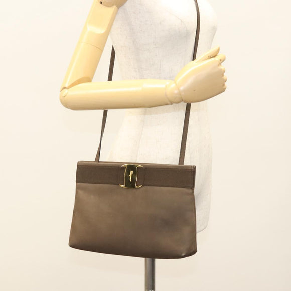 Salvatore Ferragamo Shoulder Bag Suede Brown Gold Auth BA2629