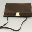 Salvatore Ferragamo Shoulder Bag Suede Brown Gold Auth BA2629-6