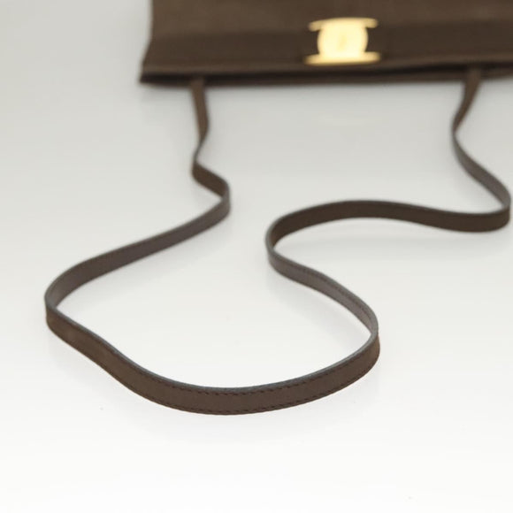 Salvatore Ferragamo Shoulder Bag Suede Brown Gold Auth BA2629