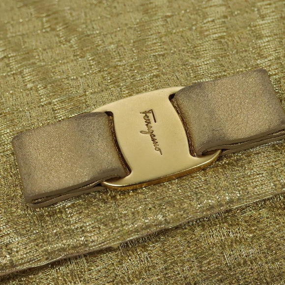 Salvatore Ferragamo Vala Chain Shoulder Bag Leather Gold Auth BA2630