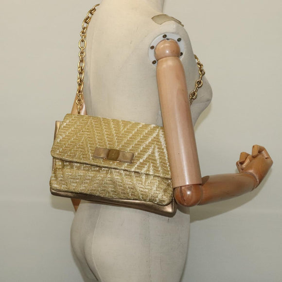 Salvatore Ferragamo Vala Chain Shoulder Bag Leather Gold Auth BA2630