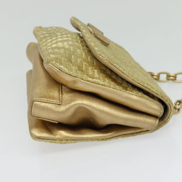 Salvatore Ferragamo Vala Chain Shoulder Bag Leather Gold Auth BA2630