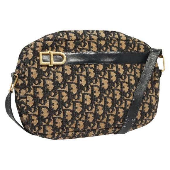 Christian Dior Trotter Canvas Shoulder Bag Navy Gold Auth BA2631